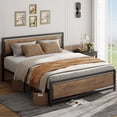 thumbnail image 5 of Queen Metal Bed Frame with Wooden Headboard, 15 Heavy Duty Slats, Large Under-Bed Storage, Noise-Free, No Box Spring Needed, Easy Assembly, Retro Rivet Design., 5 of 10