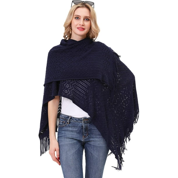 Knit Shawl Wrap for Women - Soul Young Ladies Fringe Knitted