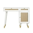 thumbnail image 3 of Eumyviv Rattan Writing Desk, Classic Computer Desk with Drawers and Storage, Office Desk for Home Office Study Room,White D0006, 3 of 9