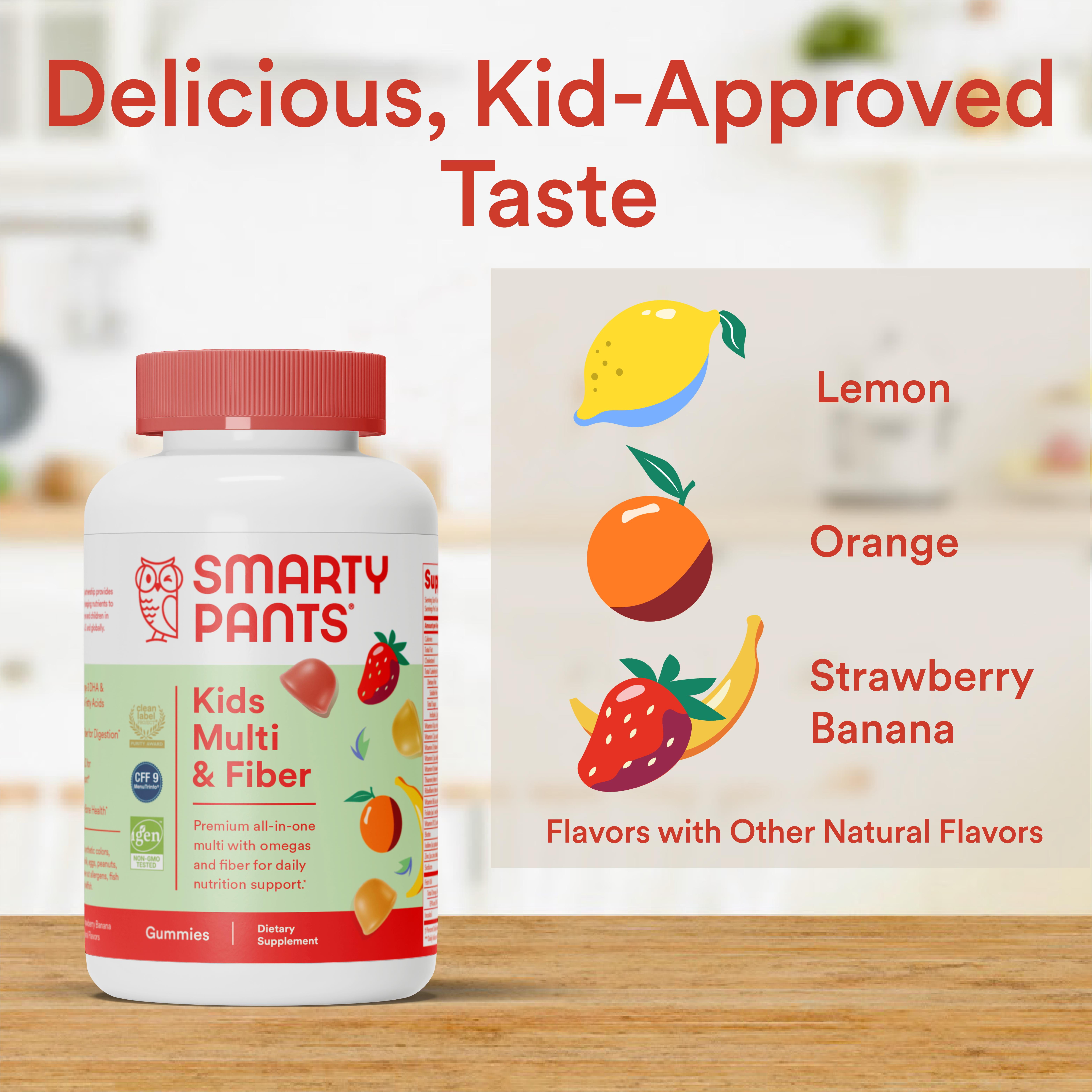 SmartyPants Kids Fiber Gummies Multivitamin with Omega 3s, 120 Ct (2-Pack)