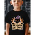 thumbnail image 1 of Halloween T-shirt - Party Outfit with Black Cat, Lightweight Cotton Youngsters Tee for Halloween Party, Easy-Care Boys Clothing (Ages 3-10) - Happy Halloween Decoration, Casual Youngsters Wear, 1 of 6