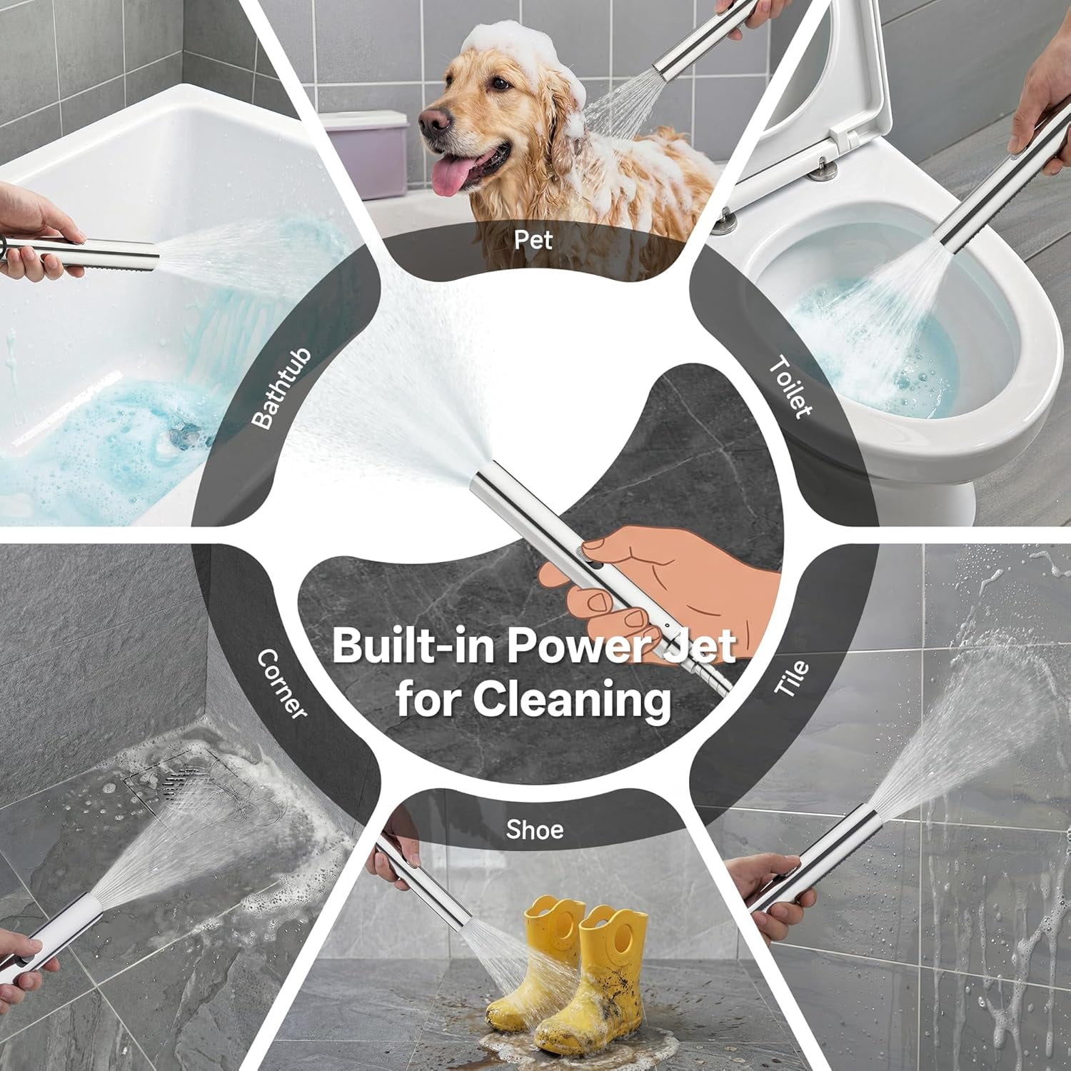 Metal 10" Shower Head with Handheld, Luxurious Square Double Rain Shower Heads,Power Wash Wand,Dual High Pressure Detachable Rainf Showerhead with Spray Combo,Extension Arm,Chrome,Sliver