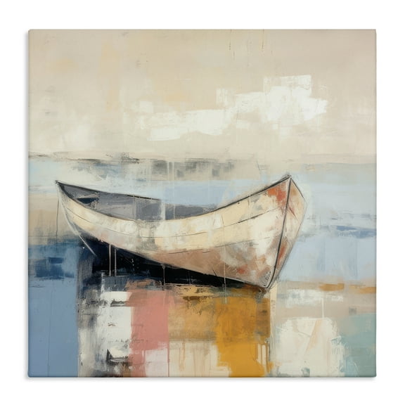 Stupell Industries Charming Coastal Boat Nautical & Beach Painting Wrapped Canvas Art Print Wall Art, 17 x 17