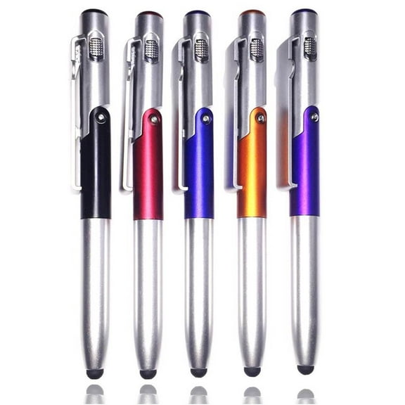 Stylus Pen [5 Pcs], 4-in-1 Touch Screen Pen (Stylus   ballpoint pen   LED Flashlight   Support) For Smartphones Tablets iPad iPhone Samsung LG Sony etc [Black   Silver]   5 Extra Ink