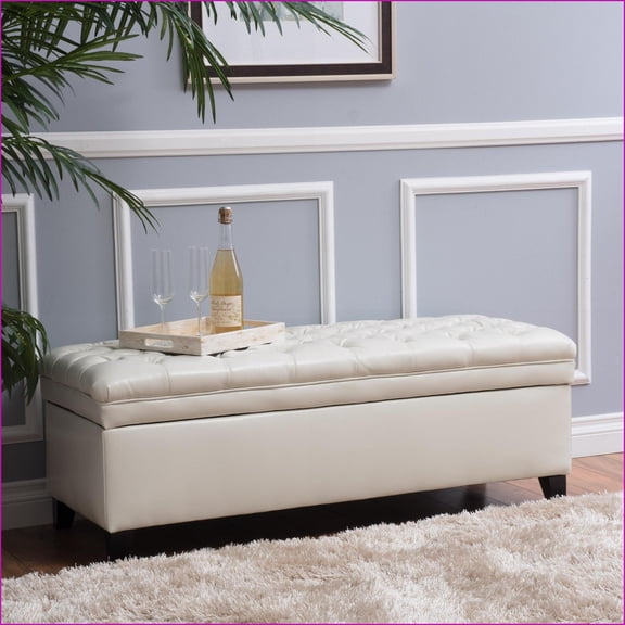 Storage Ottoman, Modern Ivory PU with Hidden Storage for Living Room Bedroom | Ivory | Foot Stools