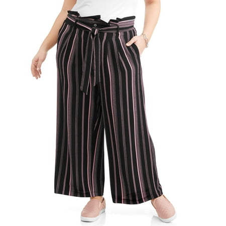 New Looks Sport Junior's Plus Striped Linen Pants with Self Belt