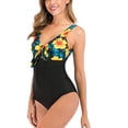 thumbnail image 4 of Traje de baño de una pieza para mujer, moda y corte ajustado, cuello en V, nudo torcido en el pecho, traje de baño para mujer para nadar en la playa, flores amarillas XL, 4 of 5