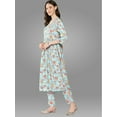 thumbnail image 5 of Janasya Women's Aqua Blue Moss Digital Floral Printed Pant Set with Scarf, 5 of 8