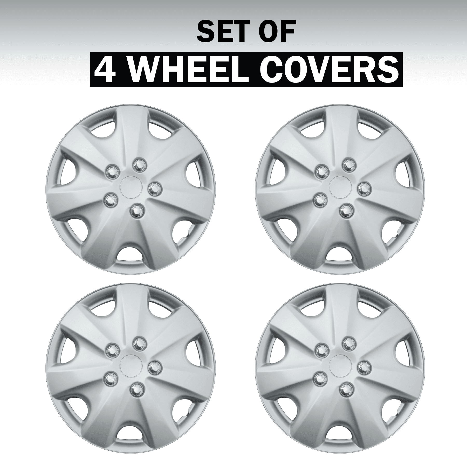 Auto Drive 15 Inch Silver Alloy Finish Hubcap Wheel Covers - Set of 4 - Fits Most Cars