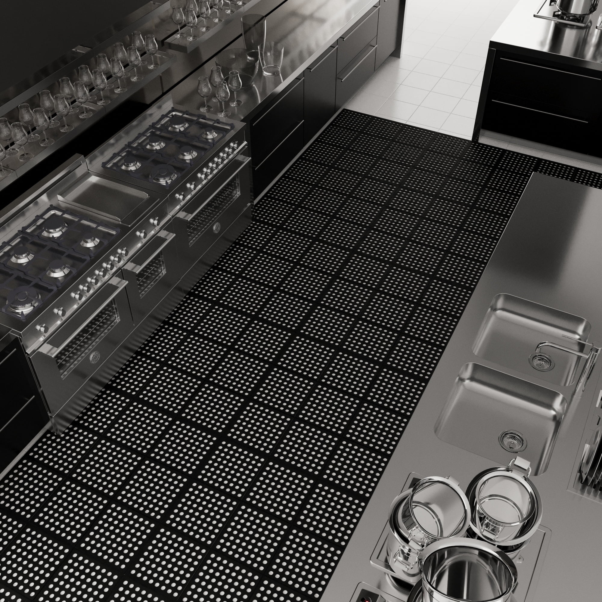 Ottomanson Indoor/Outdoor Rubber Mat 3x3 Non-Slip Door Mat for Restaurant Bar Bathroom, Black, 36" x 36"