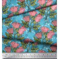 thumbnail image 2 of Soimoi Tissu en Voile de Coton Imprimé Feuilles & Roses au Mètre 42 Pouces de Large, 2 of 3
