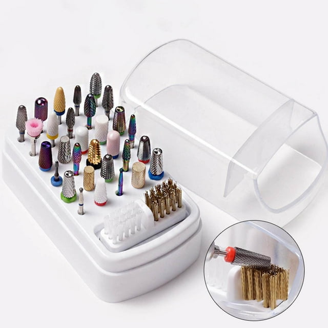 Support de Perceuse à Ongles Durable avec Boîte Organisatrice de Morceaux Couvercle Transparent Étanche Manucure Maison DIY
