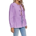 thumbnail image 3 of Womens Tie Front Tops Blouses Long Puff Sleeve Peplum Babydoll Bow Shirt Summer Coquette Tops, 3 of 6