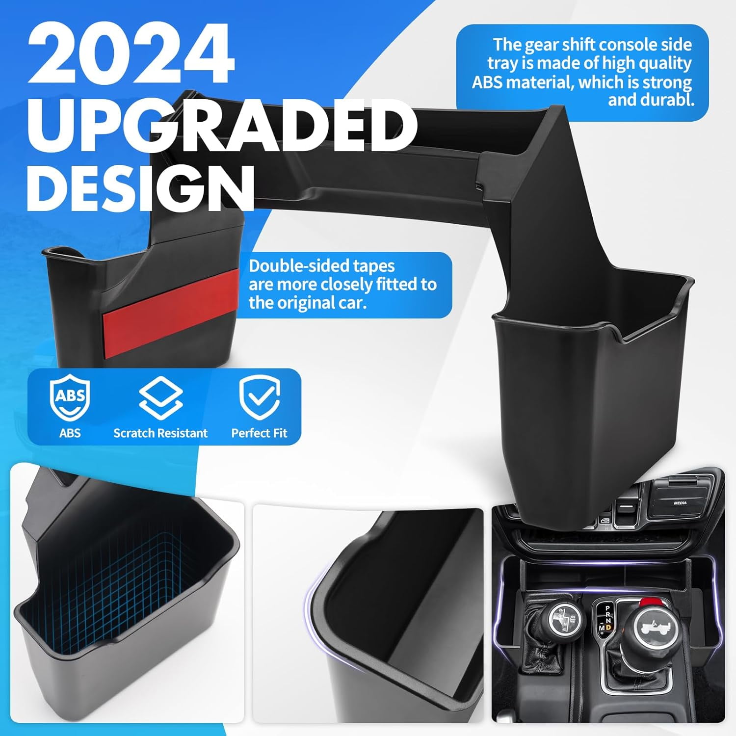 Canvcle 3PCS Gear Shift Organizer Tray Compatible with 2018-2025 Jeep Wrangler JL JLU 4xe &2020-2024 2025 Gladiator JT Center Console Organizer for Jeep Wrangler Accessories (Not for JK/JKU)