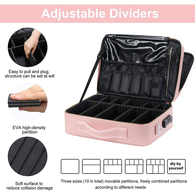 EEEkit Portable Makeup Travel Case, Waterproof Cosmetic Organizer Case with Mirror, Foldable Toiletry Storage Bag Cosmetic Train Bag Organizer with