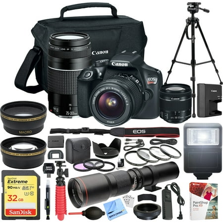 Canon EOS Rebel T6 DSLR Camera with EF-S 18-55mm f/3.5-5.6 IS II + EF 75-300mm f/4-5.6 III Dual Lens Kit + 500mm Preset f/8 Telephoto Lens + 0.43x Wide Angle, 2.2x Pro (Best Zoom Dslr Camera)