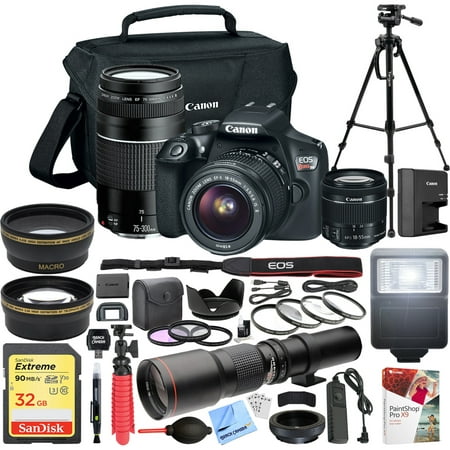 Canon EOS Rebel T6 DSLR Camera with EF-S 18-55mm f/3.5-5.6 IS II + EF 75-300mm f/4-5.6 III Dual Lens Kit + 500mm Preset f/8 Telephoto Lens + 0.43x Wide Angle, 2.2x Pro (Best Pro Dslr Camera)