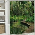 thumbnail image 6 of Shiartex  Jungle Shower Curtain, Deep Forest with Wooden Pier and River Refreshing Exotic Nature Wild Image, Cloth Fabric Bathroom Decor Set with Hooks, Hunter Green Brown White, 6 of 7