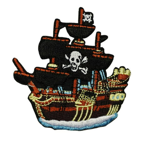 Pirate Ship Patch Skull Crossbones Jolly Roger Embroidered Iron On Applique