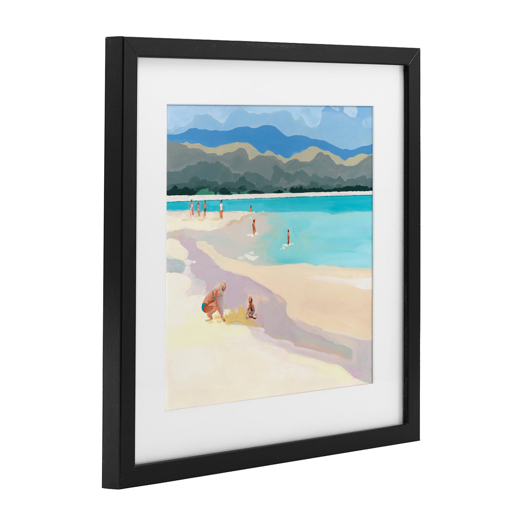 Stupell Industries Mother & Child Beach Scene Black Framed Print Under Glass, design by Meredith Howse
