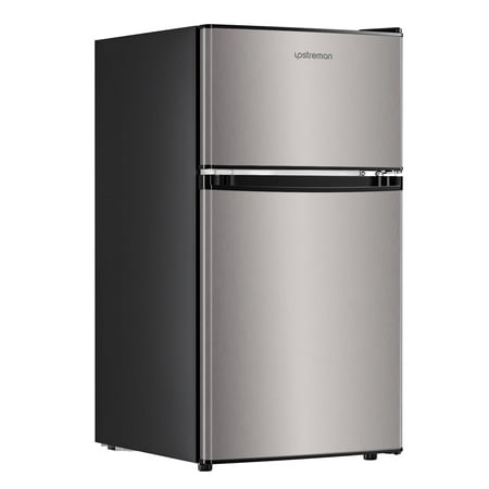 Upstreman 3.2 Cu.Ft Mini Fridge with Freezer  2 Door Small Refrigerator Mini Apartment Size Refrigerator  SD321 Stainless Steel