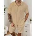 thumbnail image 2 of Men's 2 Pieces Cotton Linen Set Short Sleeve Button Down Shirts Summer Beach Shorts Casual Outfits, 2 of 5