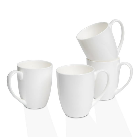 COSTMANCE Fine Bone China White Coffee Mugs Set of 4, 11 oz Lightweight Ceramic Tea Cups with Large Handles, Blank Aesthetic Mugs for DIY, Gift-Ready