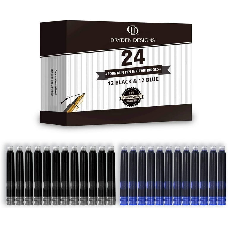 Dryden Designs Fountain Pen - Medium Nib | Includes 24 Ink Cartridges (12 Black 12 Blue) and Ink Refill Converter | Calligraphy