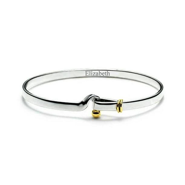 Two Tone Gold Plated Hook And Eye Catch Bangle Bracelet for Women for  Girlfriend .925 Sterling Silver 