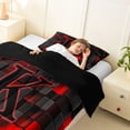 thumbnail image 3 of Erosebridal Girls Boys Neon Lights Futuristic Cubes Twin Comforter Sets 3-Piece,K Letter Monogrammed Black Red Bedding Set For Kids Teens,Black Reversible, 3 of 6