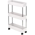 thumbnail image 1 of Chariot Utilitaire Mobile, Chariot Utilitaire Roulant, Chariot de Rangement Multifonctionnel avec Roues pour Cuisine, Salle de Bain, Plastique et Acier Inoxydable, Blanc (3 Niveaux Minces), 1 of 8