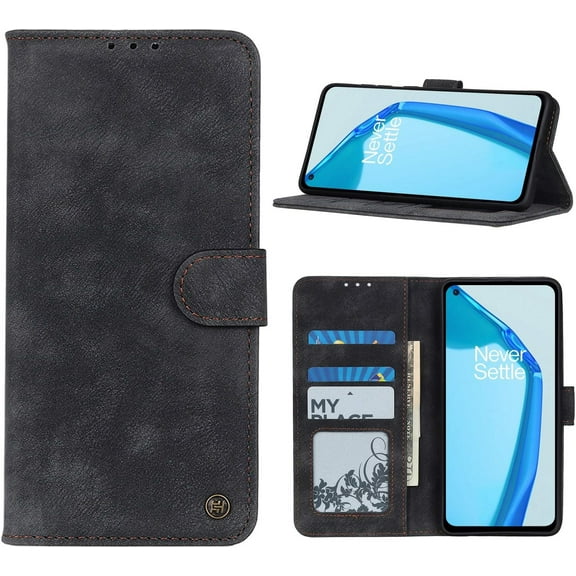 Case for OnePlus 9 Pro, Wallet Folio Flip PU Leather Magnetic Buckle Slim Back Cover Built-in Card Holder Slot and Stand for OnePlus 9 Pro (Black)