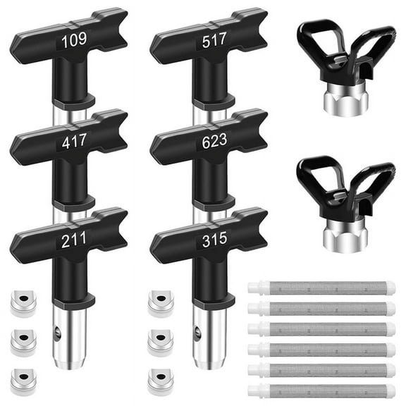 HOT! Airless Paintsprayer Set, 6 Double Sided Paint Spraynozzles, Spraygunfilters & 2 Nozzle Tip Guards