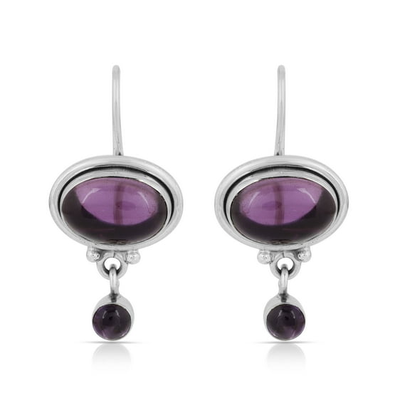 Natural Amethyst Dangle Earrings in 925 Sterling Silver – Handmade Oval & Round Purple Gemstones, Drop Earrings Jewelry Gift for Women