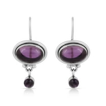 Natural Amethyst Dangle Earrings in 925 Sterling Silver – Handmade Oval & Round Purple Gemstones, Drop Earrings Jewelry Gift for Women