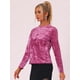 thumbnail image 3 of Camiseta casual de manga larga con cuello redondo y parte superior de terciopelo para mujer Fucsia S, 3 of 6