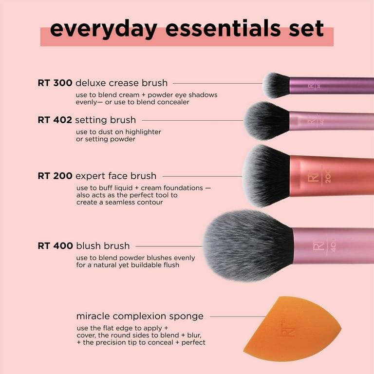 REAL TECHNIQUES,5 Count (Pack Of 1) Flawless Base Set : Essence Real  Techniques Flawless Base Set 5 Piezas: : Beauty