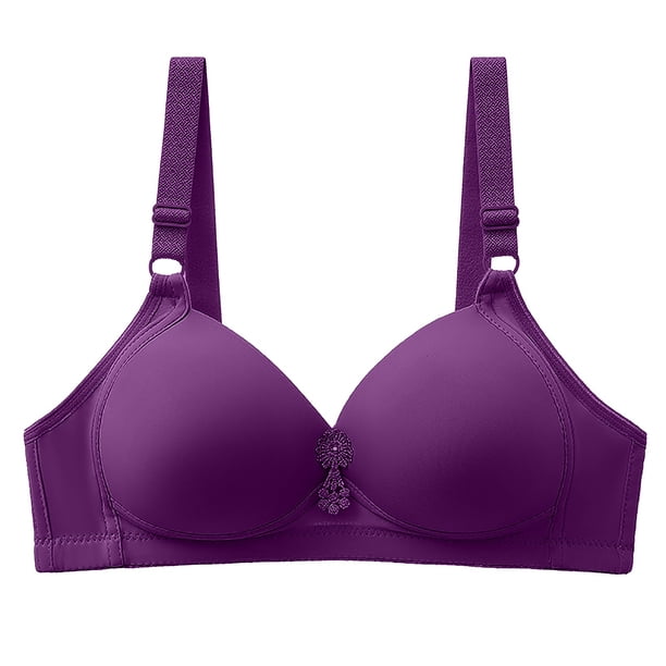 Gibobby Sin anillo de Sujetador para mujer Estampado a rayas Transpirable Reúne Ropa interior Sujetador cómodo Brasieres anchos de espalda(Morado,E)