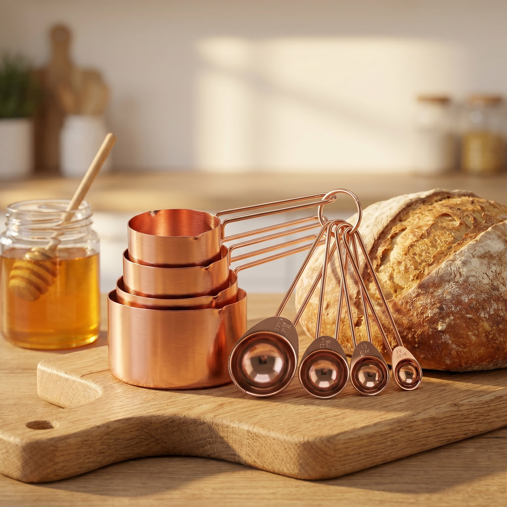 Unique Bargains Stainless Steel Stackable Measuring Cups and Spoons Set Rose Gold 8Pcs