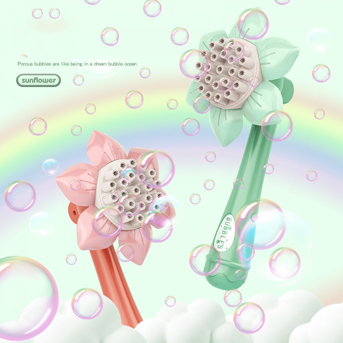 Sunflower Bubbles Machine for Kids, 23 Hole Automatic Bubble Blowering Maker for Toddlers Ages 3+ Christmas Birthday Gifts(Green)