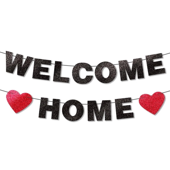 Welcome Home Black Red Glitter Banner, Welcome Back Party Decorations, Welcome Home Signs for Inside, Large Welcome Banner, Welcome Home Decor