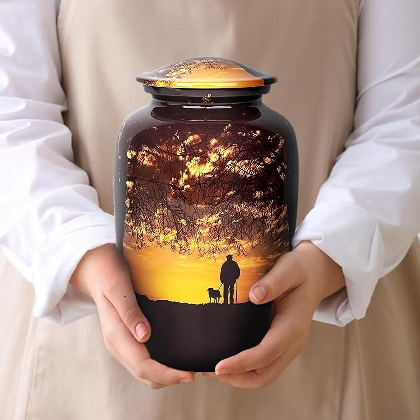 Sunset Cremation Urns for Human Ashes Adult Male - 200 Lbs Brown Decorative Urns for Men, Dad, Human Ashes | Large Burial Urn with Velvet Bag and Felted Bottom by Stonlif