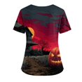 thumbnail image 4 of WTOBBY Women's Casual V-Neck Short Sleeve Halloween Printed Top with Double Front Pockets and Side Hem Slit, Perfect as a Caregiver Work Uniform or Everyday Fashion Shirt,Red M, 4 of 5