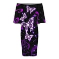 thumbnail image 5 of Glowing Butterfly Purple Background Women's Off The Shoulder Ruffles Summer Wedding Guest Loose Casual Party Beach Dress, 5 of 9