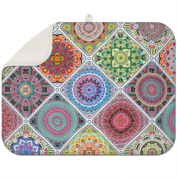 Floral boho countertop drying mat 18x24 Inch made with microfiber, washable and great for coffee makers or drying stations