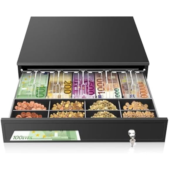 16.4" Cash Drawer with Media Slot, POS Cash Register with 5 Bill 8 Coin Slots, RJ11/RJ12 Printer-Driven, 3-Position Key Lock, Heavy-Duty Steel Cash Register for for Small Businesses$$Office