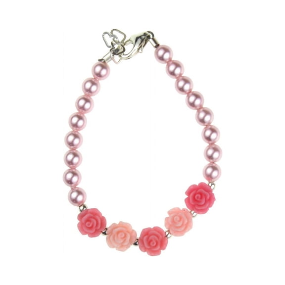 Pink & Rose Flowers and Pearl Bracelet