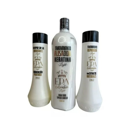 Epa Colombia Litro de Keratina Light Blanca, Shampoo 500mL, Tratamiento 500mL, 1 Brocha y 1 coca (5 Pack)