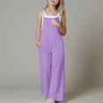 thumbnail image 2 of Zanarzt Toddler Girl Summer Romper Girl's Casual Sleeveless Jumpsuits Spaghetti Straps Long Overalls with Pockets Purple,7-8 Years, 2 of 9
