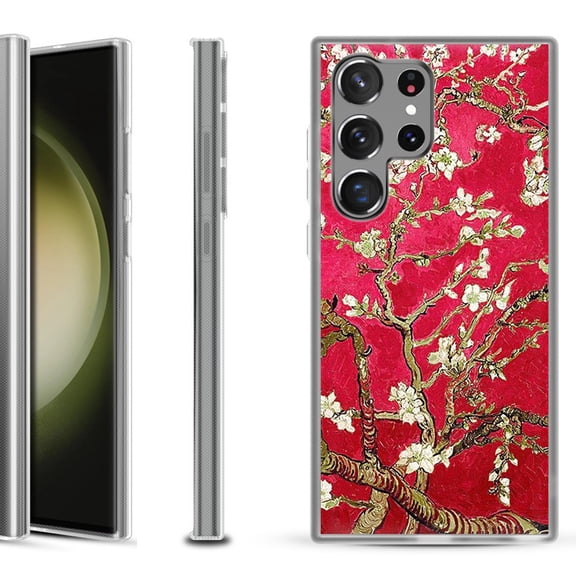 Shockproof Gel Phone Case for Samsung Galaxy S23 Ultra 5G, by OneToughShield ® - Almond Blossom Red